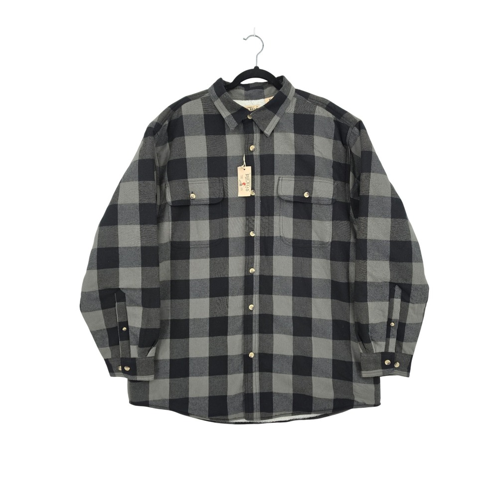 NWT RedHead Mens XL Sherpa Lined Flannel Shirt Grey Black Buffalo Plaid Thick